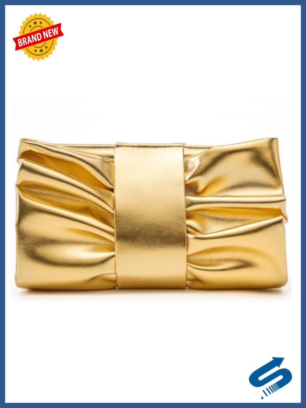 Pleated Bow Clutch Purse Vegan Leather Evening Bag Detachable Chain Wedding